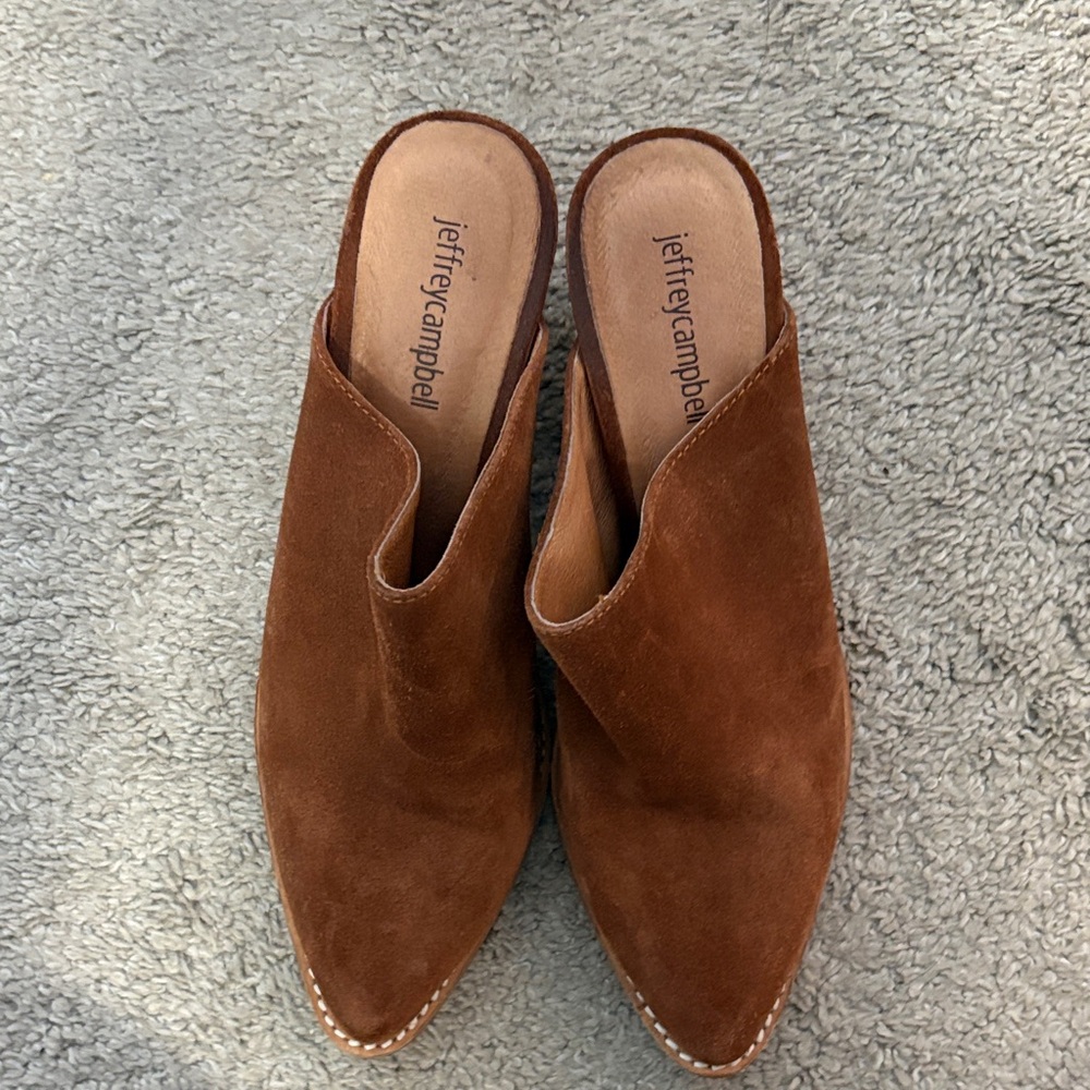 Jeffrey Campbell Brown Suede Pointed Toe Mule Heels - Picture 2 of 3